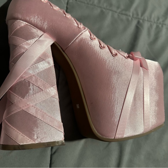 sweet sonata ballet wrap heels in pink by sugar thrillz (dolls kill) - Picture 7 of 15